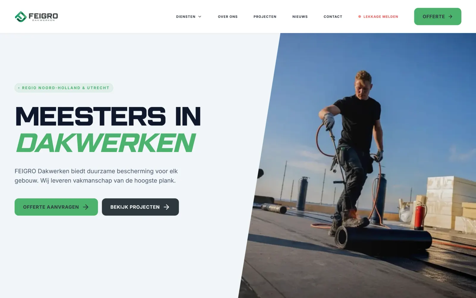 Feigro Dakwerken — website ontworpen door Nieuwblik